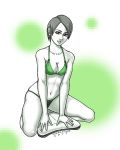 1girl 2011 bangs bikini bob_cut breasts cleavage green_bikini grey_hair kneeling navel parted_bangs short_hair smile solo spoonyliger swimsuit white_skin wii wii_balance_board wii_fit wii_fit_trainer