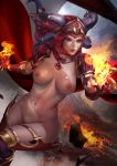 1girl 2017 absurd_res alexstrasza armor breast breasts dragon flame high_res human_form looking_at_viewer red_eyes red_hair warcraft world_of_warcraft zumi_(artist)