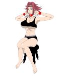 absurd_res absurdres armpits bare_shoulders barefoot big_breasts breasts chains cleavage code_geass collar feet fingers hands high_res highres kallen_stadtfeld large_breasts legs navel red_hair serious short_hair simple_background sitting slave solo tank_top thighs toes white_background