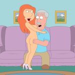 1boy 1girl carter_pewterschmidt clothed_male_nude_female couch family_guy father_&_daughter grey_hair high_heels incest indoors lipstick living_room lois_griffin milf mustache nude red_hair