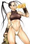 1girl athletic black_hair breasts capcom female female_abs highleg ibuki ibuki_(street_fighter) kari_(artist) long_hair midriff muscle ninja panties ponytail shirt solo street_fighter street_fighter_iii taut_clothes taut_shirt thong toned underwear white_thong