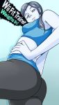 1girl artist_request ass breasts from_below hand_on_hip long_hair looking_down midriff ponytail silver_hair solo spandex super_smash_bros. tank_top trainer_(wii_fit) white_skin wii wii_fit wii_fit_trainer