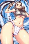 1girl black_eyes black_hair breasts cameltoe capcom fundoshi hips ibuki ibuki_(street_fighter) itou_eito long_hair muscle ninja smile solo street_fighter street_fighter_iii underboob