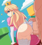  1boy 1girl ass ass_focus big_ass blonde_hair blue_eyes bubble_ass bubble_butt butt_focus crown cum cum_in_pussy cum_inside dat_ass doggy_position elbow_gloves expressionless from_behind gif gloves male male/female mario_(series) maruzyrukun nintendo panties panties_aside penetration princess_peach pussy sex shimapan straight striped_panties super_mario_bros. thick_ass vaginal vaginal_penetration 