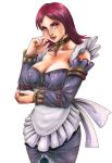 1girl alluring blackexcell cleavage grin magenta_hair soul_calibur soul_calibur_iii valeria violet_eyes