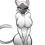  1_female 1_girl 2013 alpha_channel anthro anthro_cat anthro_feline big_breasts blue_eyes breasts cat feline female female_anthro female_anthro_cat female_only fur hayakain huge_breasts kitty_(hayakain) looking_at_viewer navel nipples nude one_eye_closed ryugou_(webcomic) smile solo standing webcomic white_fur wink 