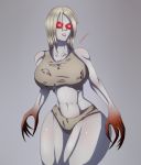 1girl areola_slip artist_signature big_breasts blonde_hair bloody_claw bloody_hand breasts claws clothing_damage glowing_eyes hb-viper huge_breasts humanoid left_4_dead left_4_dead_2 pale_skin red_eyes ripped_clothing shiny_skin stomach the_witch thick_thighs undead zombie