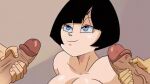 1girl black_hair blue_eyes dragon_ball dragon_ball_z funsexydragonball gif open_mouth penis short_hair smile tongue tongue_out videl