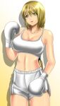 alluring blonde_hair boxing_gloves cyan_eyes full_body masterhavik milf project_soul shorts silf sophitia_alexandra soul_calibur soul_calibur_ii soul_calibur_iii soul_calibur_vi sports_bra