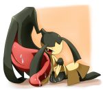  ass blush crombaster extra_mouth licking mawile naughty_face no_humans pixiv pokemon pokemon_rse red_eyes saliva sitting skirt skirt_lift tongue ukan_muri ukanmuri_beta 