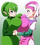  breasts breasts_press female huge_breasts ocarina_of_time princess_zelda saria symmetrical_docking the_legend_of_zelda yuri 