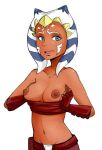 1girl 1girl 1girl ahsoka_tano alien alien_girl areola armwear belt blue_eyes breasts clavicle clone_wars clothing colored_skin eyelashes facial_mark female_only flashing head_tails humanoid humanoid_hands jedi jedi_padawan looking_away looking_to_the_side markings medium_breasts navel nipples open_mouth orange_skin partially_clothed presenting presenting_breasts reach025 red_armwear red_skirt red_topwear sexually_suggestive shiny shiny_skin simple_background skirt smile standing star_wars togruta tongue tubetop undressing white_background young younger_female