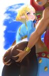 1girl 2_girls ass ass_grab ass_support big_ass breath_of_the_wild breath_of_the_wild_2 chocolate_and_vanilla dark-skinned_female dark_skin female_only gerudo groping huge_ass interracial interracial_yuri lipstick nail_polish nintendo princess_zelda the_legend_of_zelda tofuubear urbosa yuri zelda_(breath_of_the_wild)