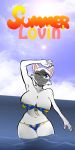 anthro big_breasts bikini blue_eyes breasts cat cleavage feline female hayakain huge_breasts kitty_(hayakain) navel ryugou_(webcomic) smile tight_clothing water webcomic