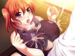 amae_haha_nozomi_dame_yo_sonna_ni_okaa_san_o_motomenaide breasts cum cum_between_breasts engulfing_paizuri huge_breasts komoda lactation nishii_akira orange_hair overdose paizuri purple_eyes skin_tight source_request