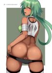 1girl 1girl ass blush dark-skinned_female dark_skin emerald_sustrai female_focus green_hair lainart open_mouth patreon pussy rwby