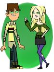 blonde_hair brown_hair cartoon_network cody_(tdi) dawn_(tdi) duo green_eyes green_sclera long_hair teeth total_drama_island