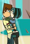 1boy 1girl 
 black_eyes black_hair blue_eyes breasts brown_hair cartoon_network cody_(tdi) dyed_hair goth green_hair green_lipstick gwen_(tdi) hourglass_figure navel pale-skinned_female single_blue_eye thick_ass thick_legs thick_thighs total_drama_island two_tone_hair wasp_waist watermark