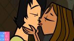  black_eyes breasts brown_hair brown_skin cartoon_network cavi_(artist) courtney_(tdi) dark-skinned_female freckles hourglass_figure kissing latina short_hair thick_ass thick_legs thick_thighs total_drama_island trent_(tdi) 