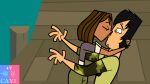  1boy 1girl black_eyes breasts brown_hair brown_skin cartoon_network cavi_(artist) courtney_(tdi) dark-skinned_female freckles green_eyes hourglass_figure kissing latina short_hair thick_ass thick_legs thick_thighs total_drama_island trent_(tdi) 