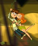 blue_eyes boob_window breasts brown_hair cartoon_network cody_(tdi) curly_hair gaby_(artist) green_eyes hourglass_figure izzy_(tdi) navel orange_hair teeth thick_ass thick_legs thick_thighs total_drama_island