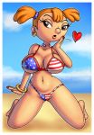  &lt;3 1girl 4th_of_july american_flag_bikini beach big_breasts bikini bracelet breasts brown_eyes cartoon_network choker cleavage ear_piercing earrings fair_skin hair heart innocenttazlet jewelry michelene_mavinsky michelene_mazinsky mike_lu_and_og navel orange_hair piercings print_bikini shiny shiny_skin solo twin_tails 