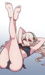 1girl 1girl 1girl akairiot alluring arms_behind_head barefoot bow bow_bra bra breasts cleavage corrin_(fire_emblem) corrin_(fire_emblem)_(female) elf fang feet female_only fire_emblem fire_emblem_fates hairband high_res hourglass_figure legs_up long_hair looking_at_viewer lying medium_breasts on_back panties pointy_ears pose red_eyes side-tie_panties silver_hair smile soles thighs toes underwear white_hair