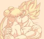 1boy 1girl blonde_hair breasts couple dragon_ball_z kissing sailor_moon son_goku usagi_tsukino