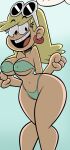 1girl beach blonde_hair curvy edit eyewear_on_head grimphantom hot leni_loud looking_at_viewer smile sunglasses sunglasses_on_head the_loud_house