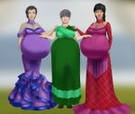  3_girls black_hair blue_eyes green_eyes green_hair grey_hair lesbian lurrak milf mother_&amp;_daughter pregnant pregnant_belly pregnant_female sexy wedding wedding_dress wife_and_wife yuri 