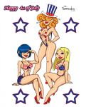 2013 4th_of_july american_flag_bikini bikini black_eyes blonde_hair blue_hair breasts cleavage ed,_edd,_'n'_eddy freckles hat high_heels kanker_sisters lee_kanker lipstick long_hair marie_kanker may_kanker print_bikini red_lipstick shiny shiny_skin shorts sling_bikini smile star stars