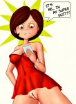 bottomless breasts brown_hair fluffy_(artist) helen_parr nipples pussy see_through tagme the_incredibles upskirt