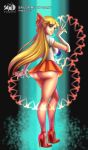 1_girl 1girl aino_minako ass bishoujo_senshi_sailor_moon blonde blonde_hair blue_eyes clothed elbow_gloves female female_only gloves hair_bow high_heels long_blonde_hair long_hair looking_at_viewer minako_aino orange_high_heels orange_skirt sailor_moon sailor_venus serafuku short_skirt skirt solo standing