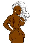 ass big_breasts breasts ear_piercing earrings julius_zimmerman_(artist) julius_zimmerman_color lipstick long_hair marvel mohawk muscle nude ororo_munroe piercings red_lipstick simple_background solo storm_(x-men) white_hair x-men