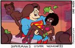 afro ass black_hair boots breasts brown_hair cape chris_allison cleavage dark_skin dc dc_comics funny high_heels interracial lipstick looking_back money panties pink_panties short_hair stripper stripper_pole superman superman_(series) thong toonhole topless twin_tails underwear