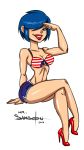 2013 4th_of_july american_flag_bikini bikini black_eyes blue_hair breasts cleavage ed,_edd,_'n'_eddy freckles high_heels kanker_sisters lipstick long_hair marie_kanker mrsamson00_(artist) print_bikini red_lipstick shiny shiny_skin shorts smile solo