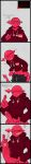  4_panel_comic arrow comic corruptstarz devil_tail german_text gijinka gray_background grey_background growing_penis hoodie male male_only non-human pulling_down_pants red_body red_hoodie red_penis regretevator round_head shapeshifting sharp_teeth snapping_fingers star stubble translation_request williamplayz57_(regretevator) 