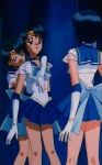 3_girls 3girls :d :o ami_mizuno bare_legs bishoujo_senshi_sailor_moon blue_eyes blue_hair blue_skirt choker clones dress elbow_gloves from_behind gloves hug hug_from_behind hugging jewelry legs love magical_girl mizuno_ami multiple_girls naughty_face necklace ribbon sailor_mercury school_uniform see-through selfcest serafuku short_hair skirt standing super_sailor_mercury tiara white_gloves yuri