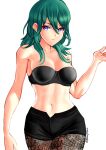 1girl bare_shoulders black_bra black_pants black_underwear bra breasts byleth_(female) byleth_(fire_emblem) byleth_(fire_emblem)_(female) cleavage female_protagonist fire_emblem fire_emblem:_three_houses green_hair jackary_draws midriff navel nintendo pants pantyhose purple_eyes simple_background tagme underwear video_game_character video_game_franchise white_background