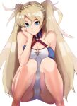 1girl 1girl 1girl ass bare_shoulders big_ass blonde_hair blue_eyes bradamante_(fate) breasts cameltoe cleavage fate/grand_order fate_(series) female_only kirani long_hair looking_at_viewer smile spread_legs squatting swimsuit tagme twin_tails video_game_character video_game_franchise white_background wide_hips