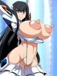 1girl areolae armor bikini black_eyes black_hair breast_hold breasts female gloves huge_breasts junketsu kill_la_kill kiryuuin_satsuki large_areolae long_hair micro_bikini navel nipples perky_breasts puffy_nipples regls sling_bikini solo standing swimsuit thighhighs topless very_long_hair white_gloves