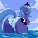 anthro blush breasts cameltoe digital_media_(artwork) equine female friendship_is_magic furry green_eyes horn horse mammal my_little_pony nipples pony presenting princess_luna princess_luna_(mlp) showing solo sssonic2 water