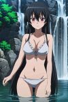  1girl akame_(akame_ga_kill!) akame_ga_kill! alluring big_breasts bikini black_hair charizardo cleavage in_water lake long_hair posing red_eyes waterfall wet white_bikini 