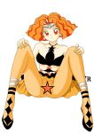 1_girl 1girl bishoujo_senshi_sailor_moon censored clothed earrings female female_only looking_at_viewer m mimete orange_eyes orange_hair orange_pantyhose pantyhose sailor_moon sitting skirt solo solo_female spread_legs star star_censor upskirt white_background