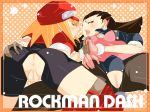 anus ass bike_shorts blonde_hair blush brown_hair censored crotchless endured_face erect_nipples gloves green_eyes hand_holding looking_at_viewer mega_man mega_man_legends pussy rockman rockman_dash roll_caskett spread_ass tron_bonne yuri