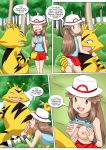  1girl ass ass_grab blush breasts clothed comic electabuzz erection fellatio female_human female_human/male_pokemon human/pokemon interspecies leaf_(pokemon) leafs_adventure male_pokemon oral paizuri panties pokemon pokepornlive red_skirt skirt skirt_lift smile tagme white_panties 