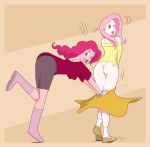 embarrassing fluttershy friendship_is_magic funny long_hair my_little_pony pink_hair pinkie_pie prank smile surprise