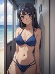 1girl alluring beach big_breasts bikini black_hair blue_eyes cleavage ocean outside sakurajima_mai seishun_buta_yarou_wa_bunny_girl_senpai_no_yume_wo_minai zoiidenjin_art