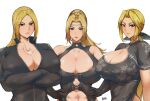  3_girls abs alluring athletic_female batako big_breasts blonde_hair blue_eyes cleavage crossed_arms crossover dead_or_alive exposed_belly female_abs fit_female helena_douglas looking_at_viewer namco nina_williams ninja_gaiden ponytail rachel_(ninja_gaiden) tecmo tekken 