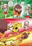  1girl clothed comic electabuzz female female_human leaf_(pokemon) leafs_adventure male_pokemon pokemon pokepornlive red_skirt skirt tauros 